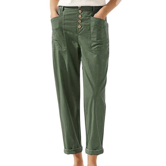Lintico Linen Simple Button Fly Trouser HEIDI Women L Forest Green Coast Minimal - Picture 8 of 9